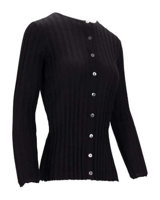 LA ROSE Black Ribbed Button Top
