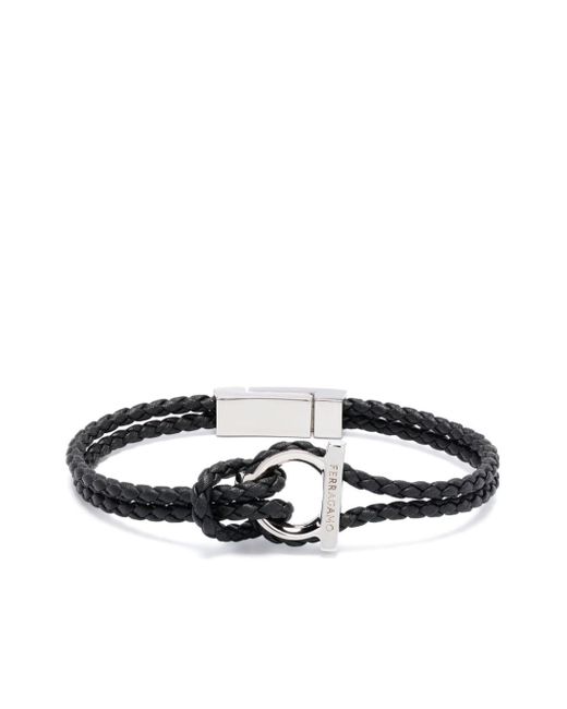 Ferragamo White Gancini Braided Leather Bracelet - Men's - Brass/calf Leather for men