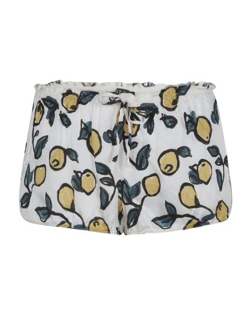 LoveStories White Audrey Lemon-Print Ruffled Pyjama Shorts