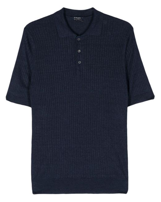 Barba Napoli Blue Ribbed-knit Polo Shirt for men