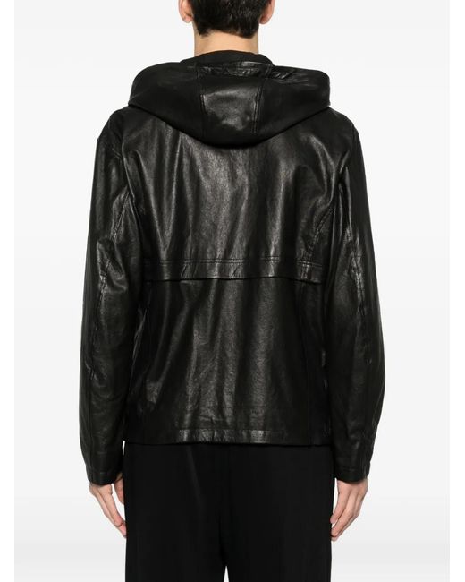 Tagliatore Black Hooded Zip-Up Leather Jacket for men