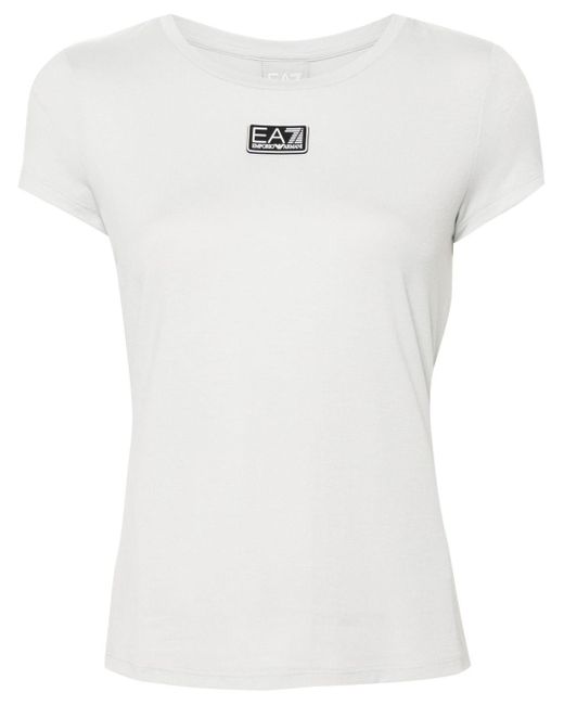 EA7 White T-Shirt mit Logo-Patch