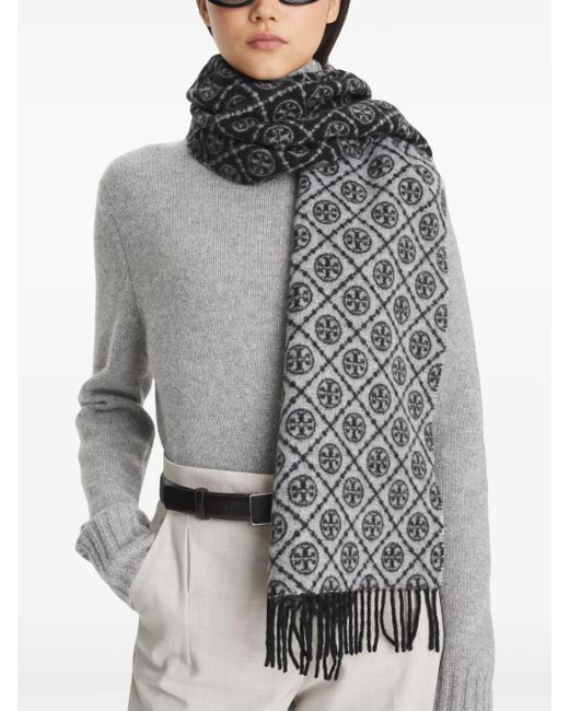 Tory Burch Gray T Monogram Scarf