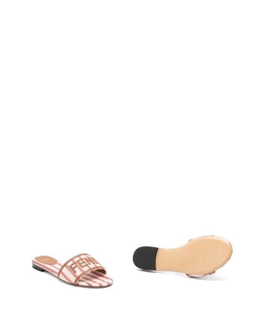 Fendi Pink Sunshine Striped Logo-Patch Flat Sandals