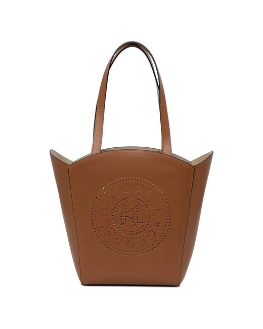 Karl Lagerfeld Brown Perforated-Logo Tote Bag
