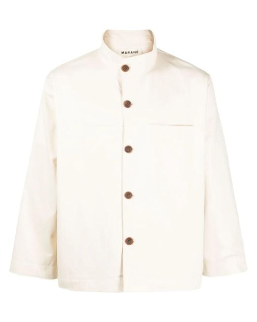 Marane White Funnel-Neck Shirt Jacket for men