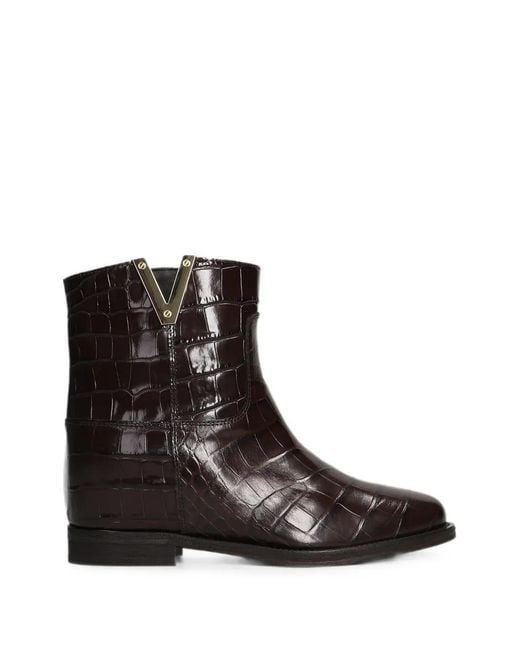 Via Roma 15 Black Croc-Effect Internal Wedge-Heel Ankle Boots