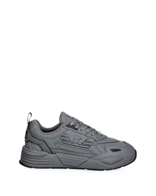 EA7 Gray Logo-Patch Panelled Sneakers for men