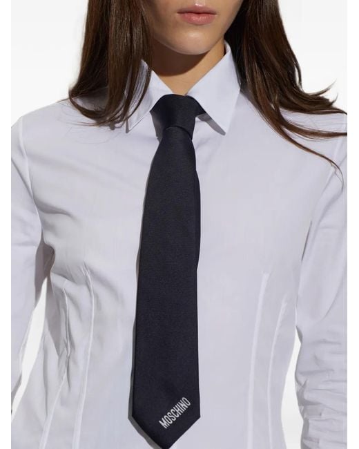 Moschino Blue Logo-Embroidered Silk Tie
