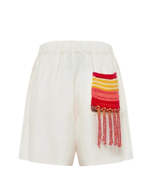Laneus White Crochet-Pocket Shorts