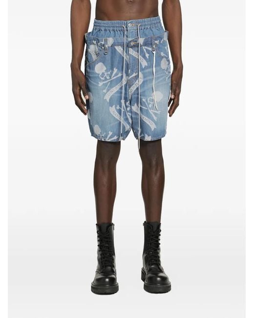 MASTERMIND WORLD Blue Aloha Denim Shorts for men