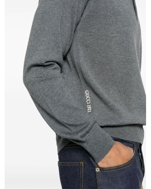 Gucci Wollen Poloshirt Met Geborduurd Logo in het Gray voor heren