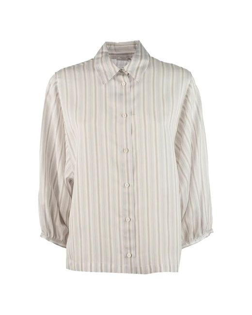 Peserico White Striped Button-Up Shirt