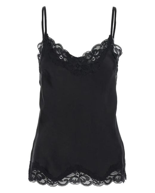 Gold Hawk Black Lace-Trimmed Silk Top
