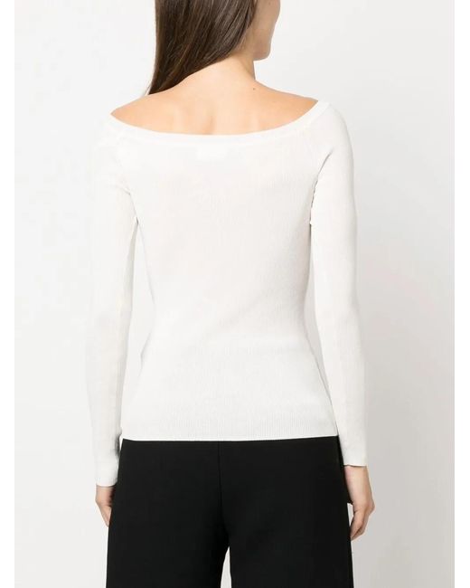 P.A.R.O.S.H. White P.A.R.O..H. Fine Ribbed Off-Shoulder Top