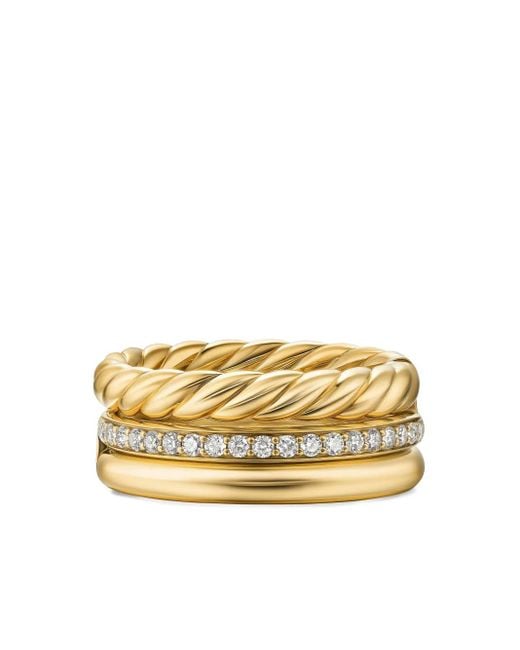 David Yurman Metallic 18Kt Dy Mercer Three Row Gelbgoldring Mit Diamanten