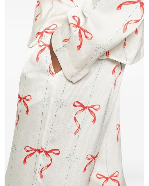 Forte_forte White Bow-Print Drawstring-Waist Trousers