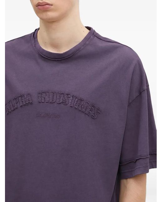 Alpha Industries Open Edge T-Shirt Met Borduurwerk in het Purple voor heren