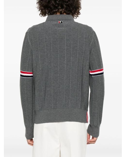 Thom Browne Gray Rwb-stripe Knitted Polo Shirt for men