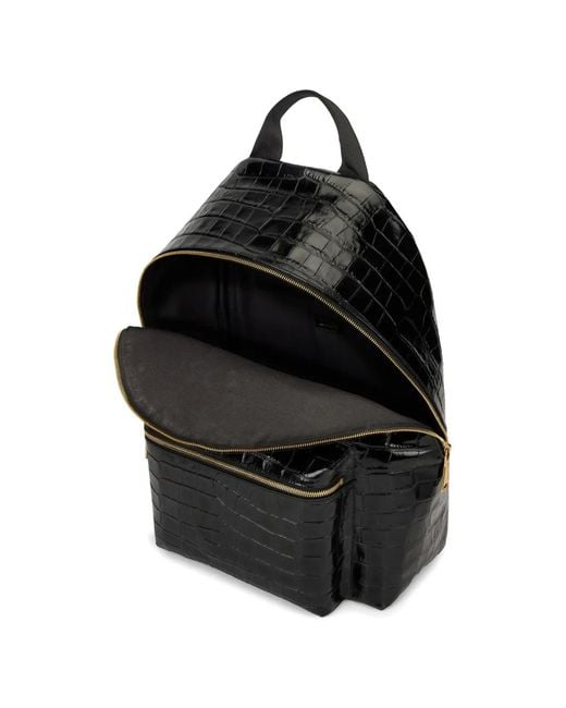 Roberto Cavalli Black Crocodile-Effect Tiger Tooth Backpack for men