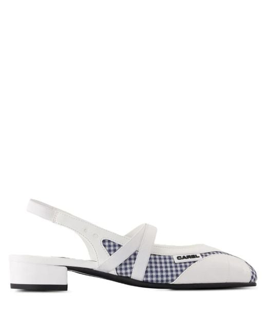 CAREL PARIS White 20Mm Sling Back Checked Flat Pumps