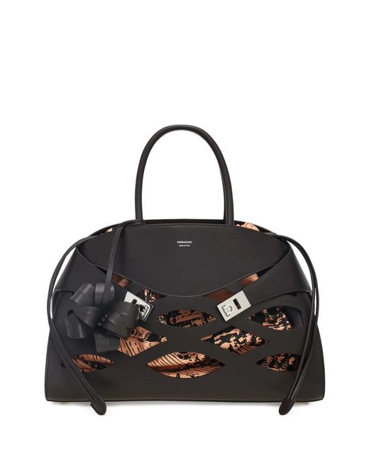 Ferragamo Black Large Back To Earth Hug Tote Bag