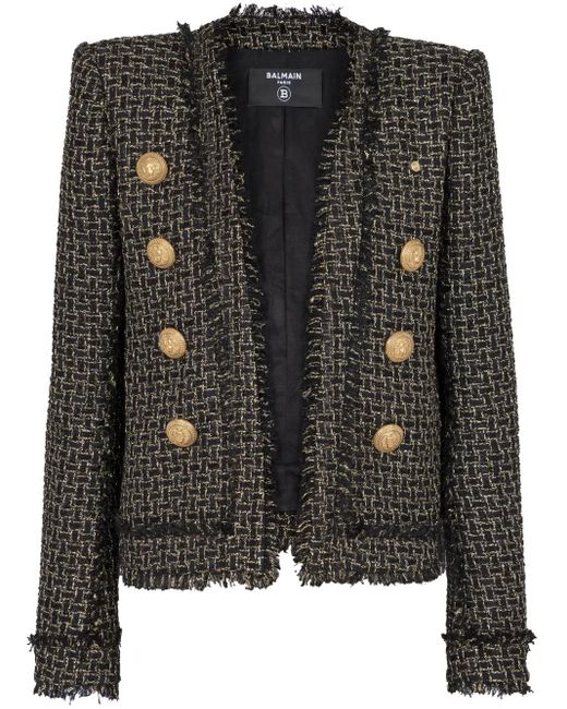 Balmain Black Button-embellished Metallic Tweed Jacket