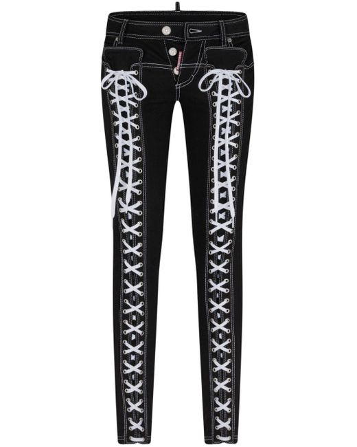 DSquared² Black Logo-embroidered Lace-detailing Tapered Jeans