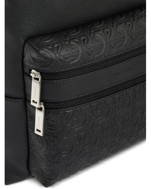 Ferragamo Black Embossed-Logo Leather Backpack for men