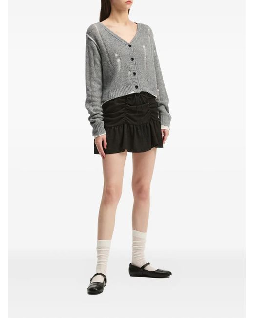 B+ AB Gray Distressed-Details V-Neck Cardigan