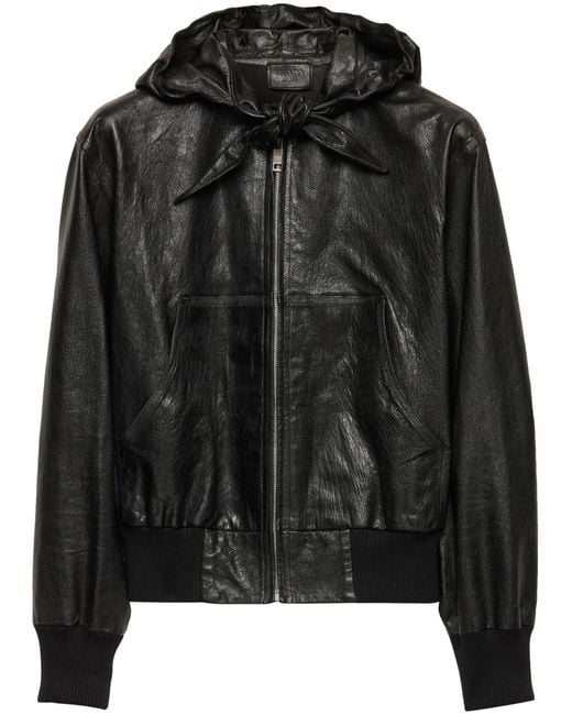 Prada Black Hooded Leather Jacket