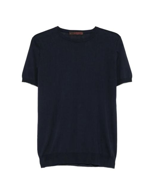 Jeordie's Blue Fine-Knit Short-Sleeve Cotton T-Shirt for men
