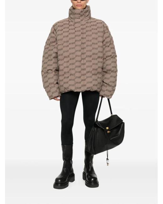 Balenciaga Brown Logo-Pattern Quilted Padded Jacket for men