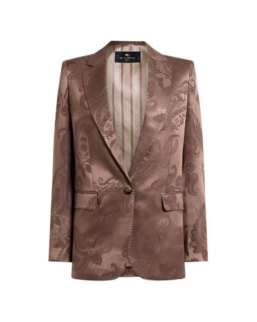 Etro Brown Jacquard Single-Breasted Jacket With Floral Paisley Motif