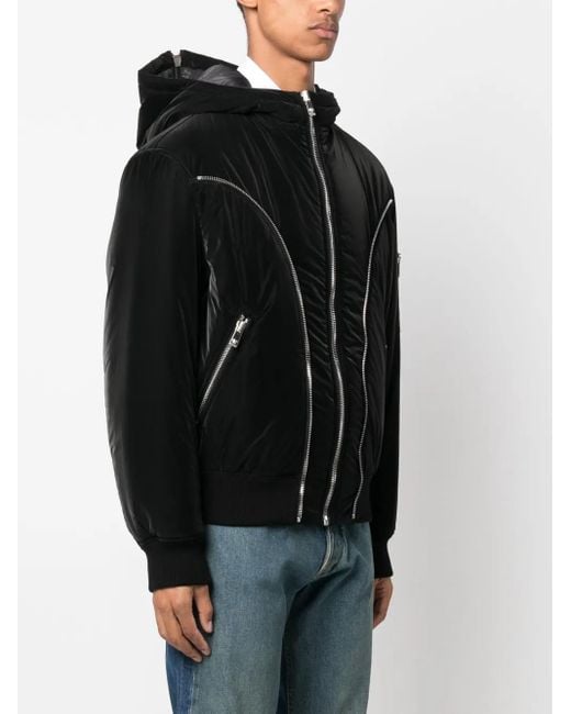 Versace Black Hooded Nylon Jacket With Decorative Zips for men