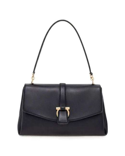 Ferragamo Black Small Mia Leather Shoulder Bag