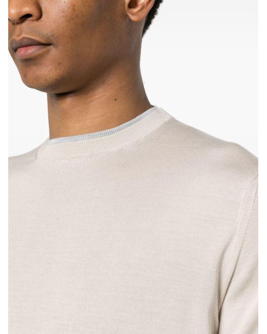 Eleventy White Contrasting-trim Fine-knit Jumper for men