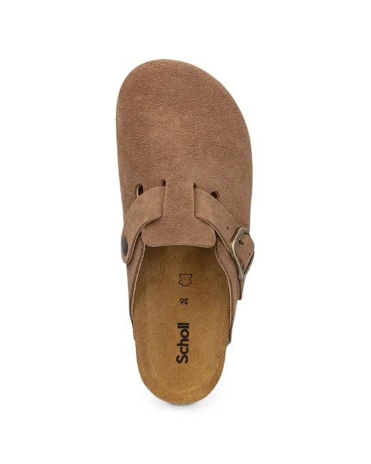 Scholl Brown Buckle-Fastening Suede Clogs