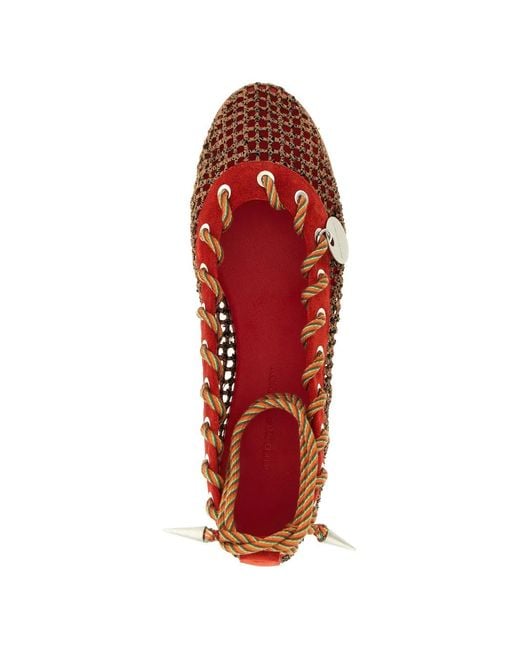 Kiko Kostadinov Red Reticella Tie Ballet Flats