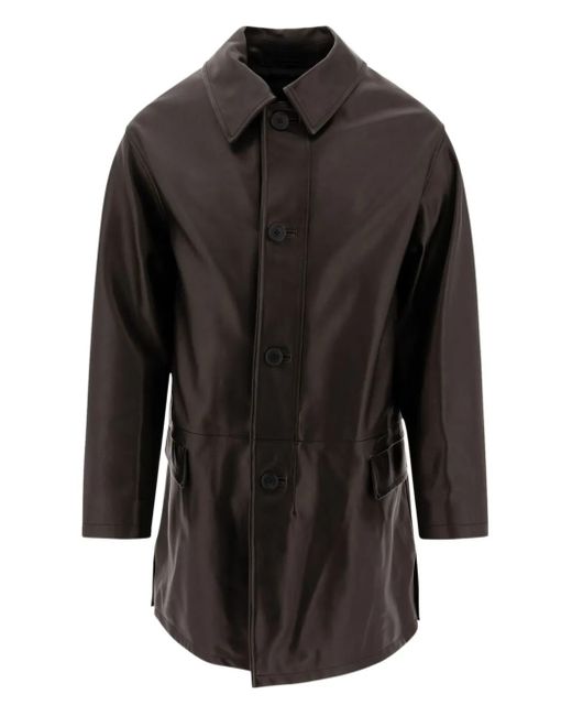 Kaptain Sunshine Black Button-Fastening Leather Jacket for men