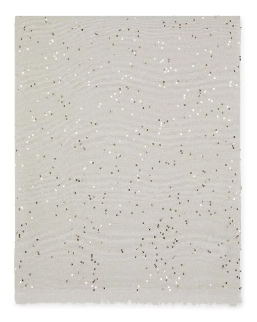 Brunello Cucinelli White Sequin-embroidered Cashmere-blend Scarf