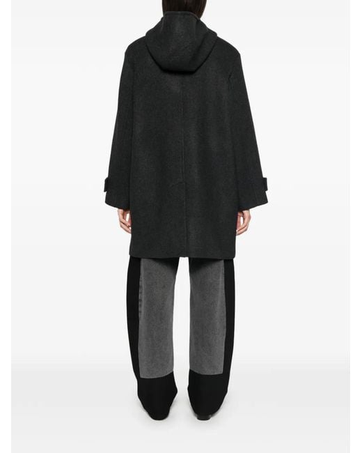 Semicouture Black Hooded Toggle-Fastening Coat
