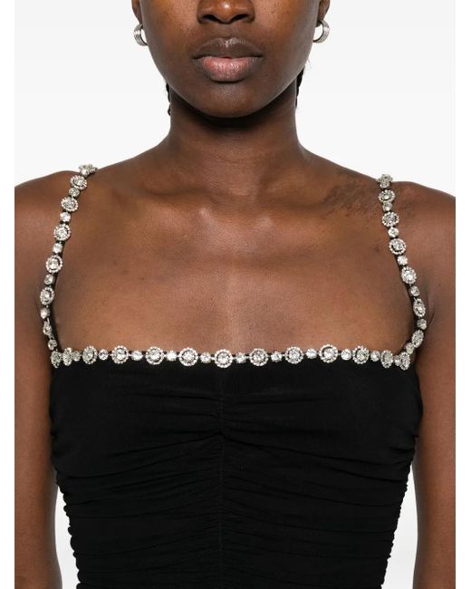 Nissa Black Embellished Ruched Mini Dress