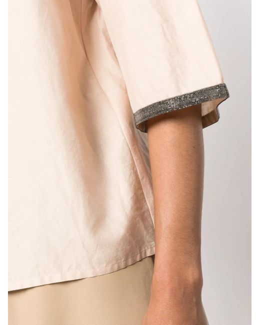 Fabiana Filippi Natural Contrast-Trim Short-Sleeve Shirt