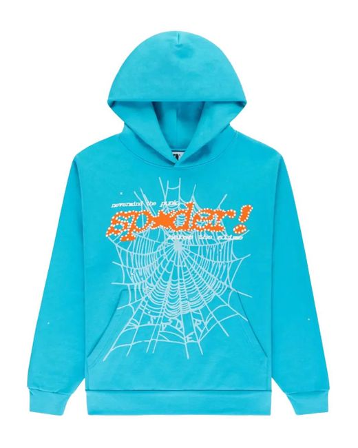 Sp5der Blue Spider-Web Print Hoodie for men