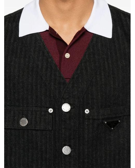 Prada Denim Gilet Met Chevron Streep in het Black voor heren