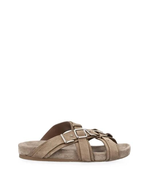 Loewe Brown Buckle-Detail Type Fussbett Sandals for men