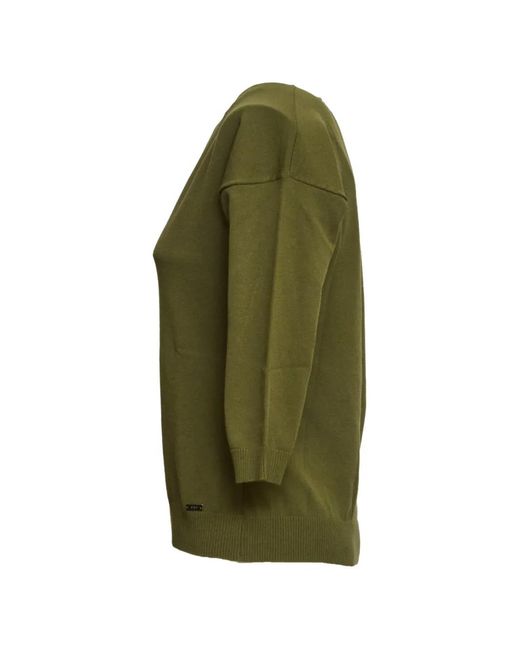 Fay Green Ribbed V-Neck Sweater
