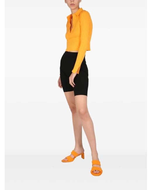 Helmut Lang Orange Collared Ribbed Top
