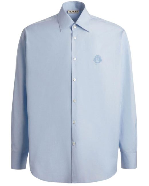 Bally Blue Logo-embroidered Cotton Shirt for men